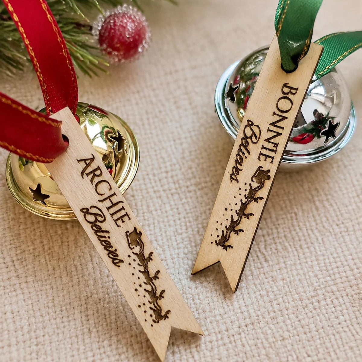 Personalized Believe Bell, Custom Name Christmas Jingle Bell Ornament, Wooden Tag Christmas Keepsake 686754 WFD