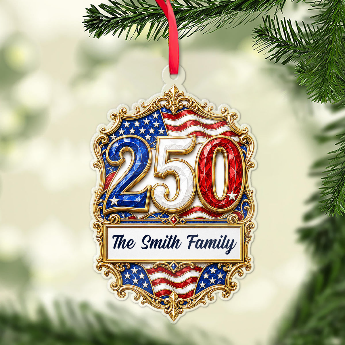 Personalized 250 Years USA Acrylic Ornament, Custom Name Patriotic Christmas Ornament 686416