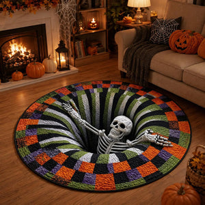 3D Skeleton Halloween Round Rug, Spooky Optical Illusion Floor Mat, Creepy Haunted House Halloween Decor 685932 WFD