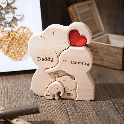 Personalized Wooden Elephant Family Puzzle | Custom Family Name Keepsake | Mother's Day Gift For Mom 684499