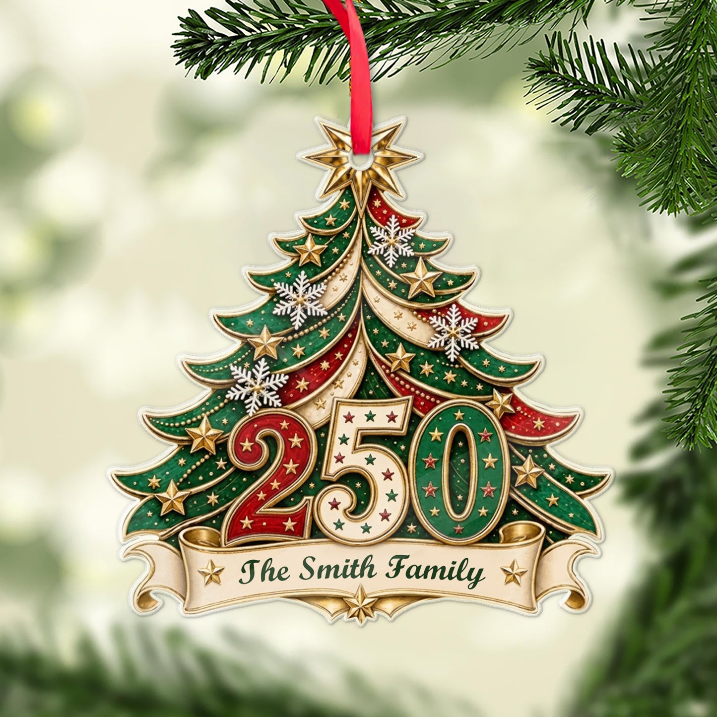 Personalized 250 Years Anniversary Christmas Tree Acrylic Ornament, Custom Family Christmas Ornament 685832