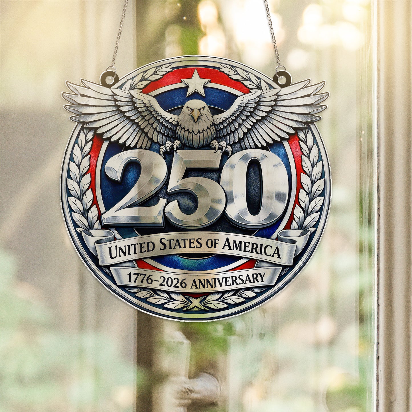USA 250 Years Anniversary Suncatcher Ornament | Patriotic 1776–2026 Suncatcher | 4th of July Suncatcher 684233