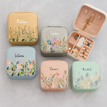 Personalized Floral Leather Travel Jewelry Box | Custom Jewelry Organizer | Bridesmaid, Birthday Gifts for Women 683750