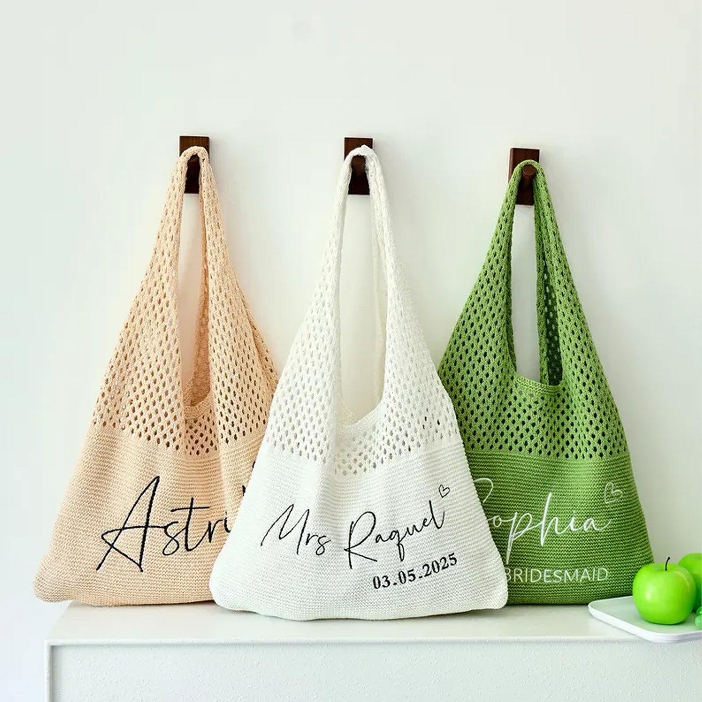 Personalized Knitted Crochet Tote Bag | Embroidered Name Beach Bag | Bridesmaid Gift for Her 684503