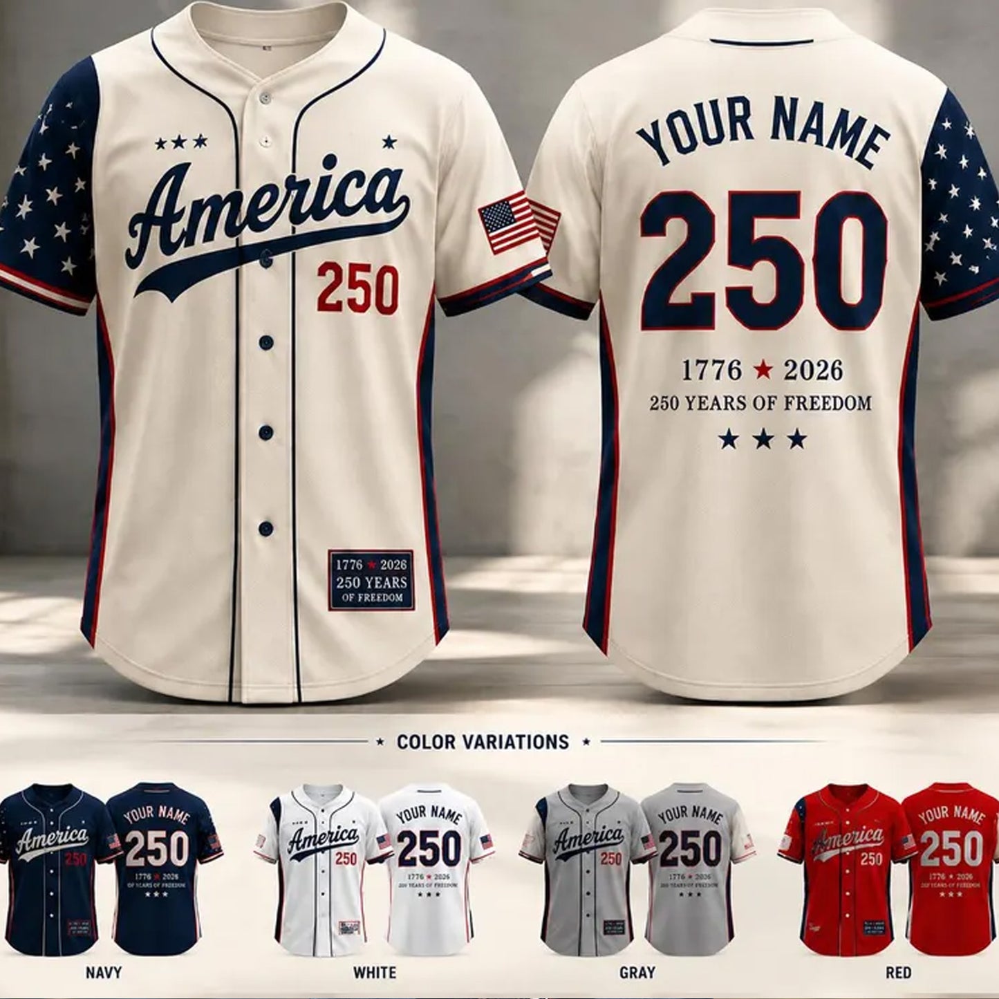Personalized USA 250 Years Baseball Jersey Shirt, Custom Name Number Patriotic 4th of July Shirt 685170