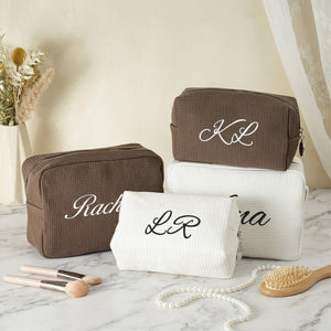 Custom Waffle Cosmetic Bag, Personalized Monogram Makeup Bag, Toiletry Bag Bridesmaid Gift for Her 684811