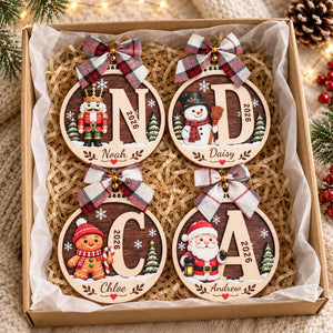 Personalized Family Christmas 2 Layered Wooden Ornament, Custom Name & Initial Christmas Tree Decor 686925 WFD