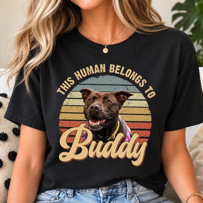 Custom Photo This Human Belongs To Dog Shirt, Personalized Pet Owner T-Shirt, Custom Dog Cat Lover Gift Tee 685479