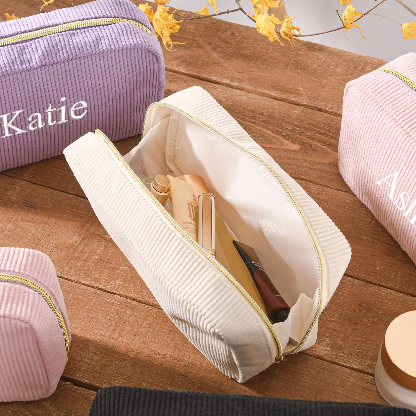 Embroidered Corduroy Makeup Bag | Personalized Embroidered Cosmetic Bag | Monogram Toiletry Makeup Bag 683745