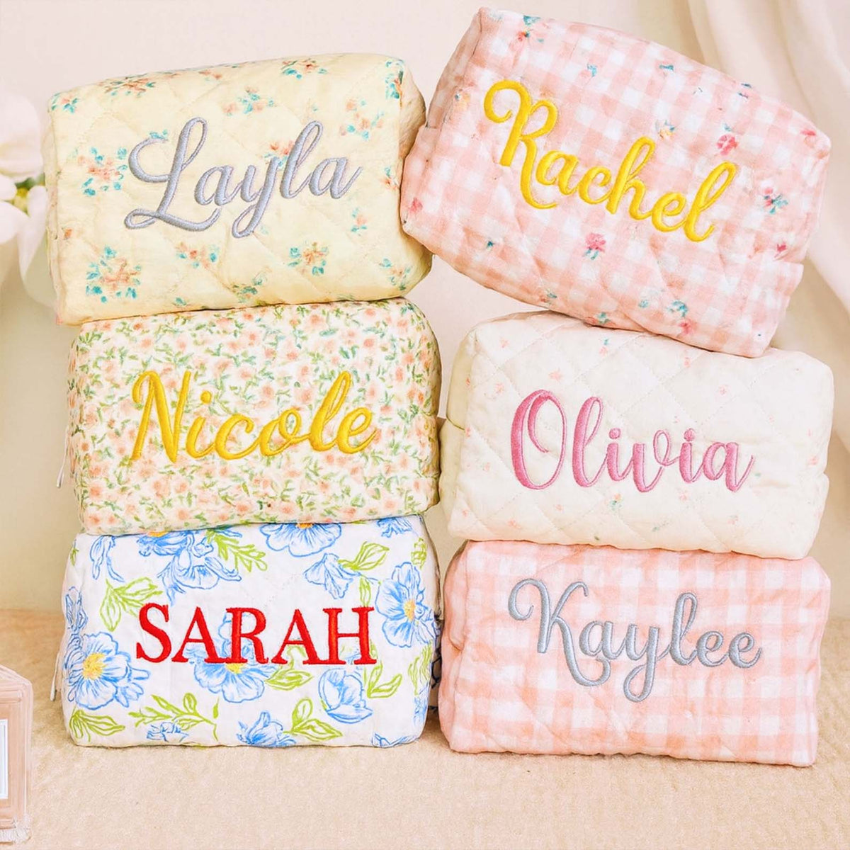 Personalized Embroidered Makeup Bag | Custom Floral Cosmetic Bag | Travel Makeup Pouch 683744
