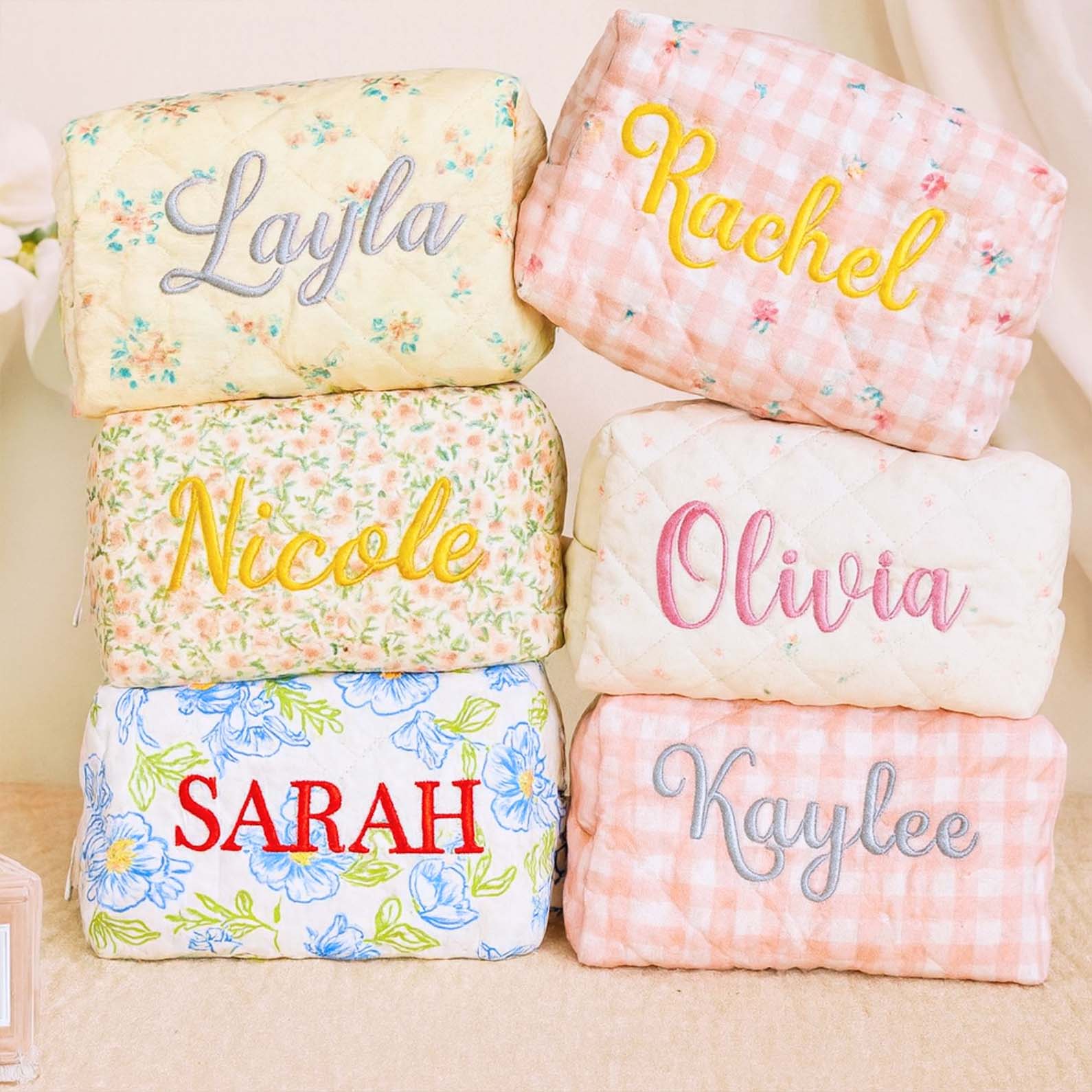 Personalized Embroidered Makeup Bag | Custom Floral Cosmetic Bag | Travel Makeup Pouch 683744