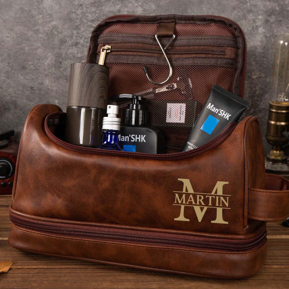 Personalized Groomsmen Toiletry Bag Gift | Engraved Men's Leather Toiletry Bag | Groomsmen Gifts 683747