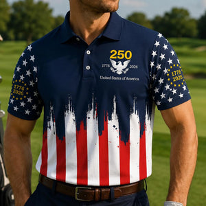 250 Years 1776–2026 USA Polo Shirt, Patriotic Eagle Golf Polo, American Flag 4th of July AOP Polo Shirt 685262 WFD