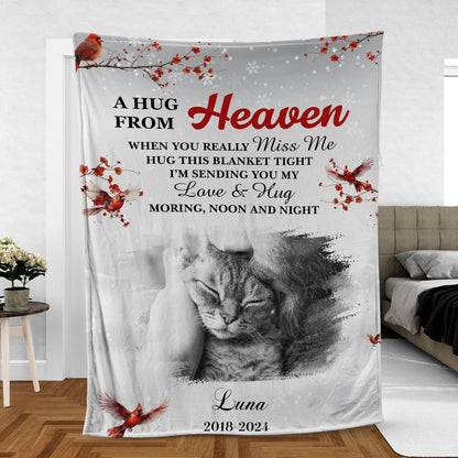 A Hug Sent From Heaven When You Really Miss Me, Personalized Memorial Blanket, Memorial Custom Photo Blanket, Remembrance Gift- 681952