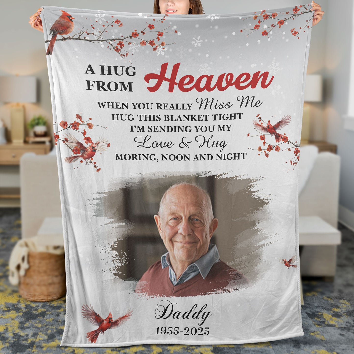 A Hug Sent From Heaven When You Really Miss Me, Personalized Memorial Blanket, Memorial Custom Photo Blanket, Remembrance Gift- 681952