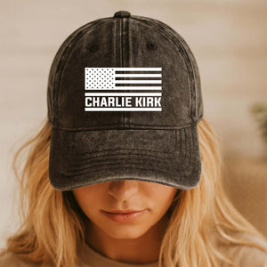 Charlie Kirk Memorial Printed Vintage Washed Denim Baseball Cap | Justice for Charlie Kirk Hat 682896