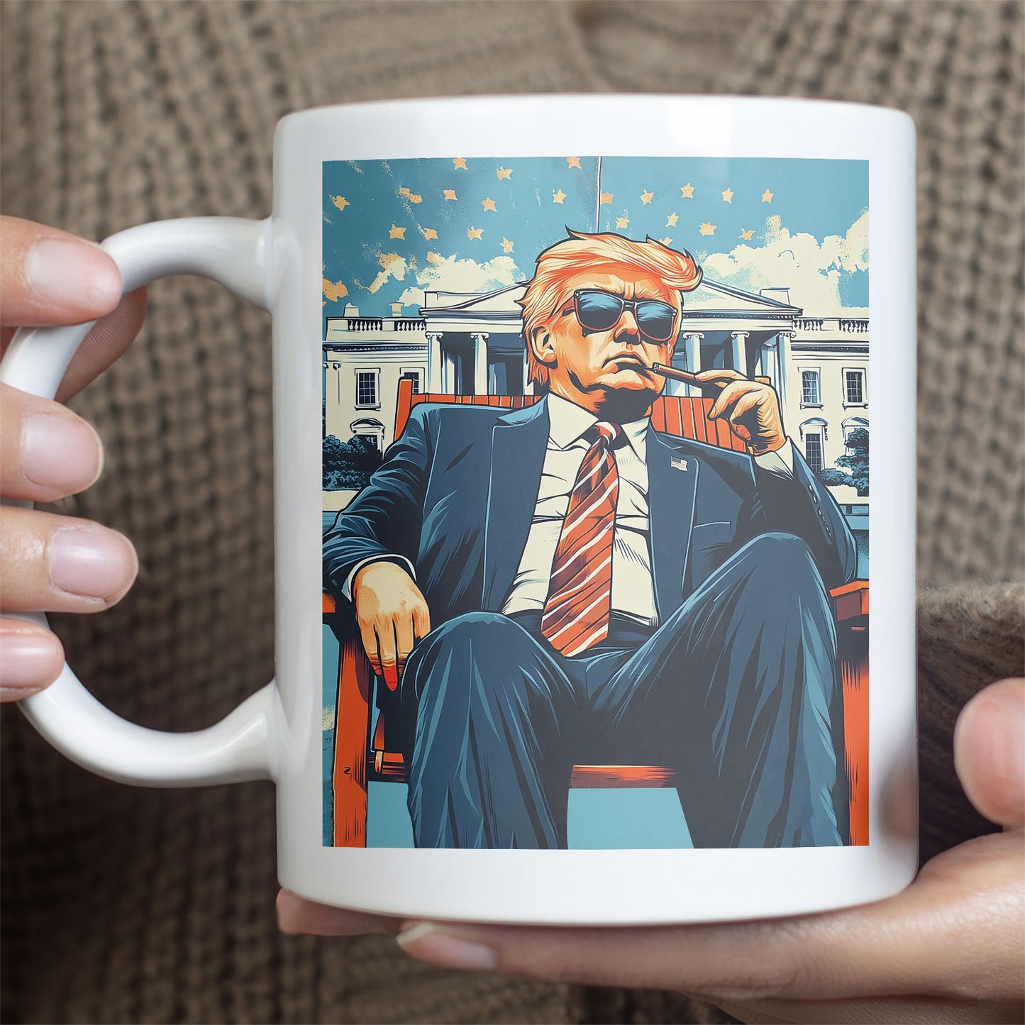 President Trump 47 Mug, Trump Sitting On A Deck Chair, Personalize Custom Mug With Trump Picture, Funny Donald Trump 681993 - GOP
