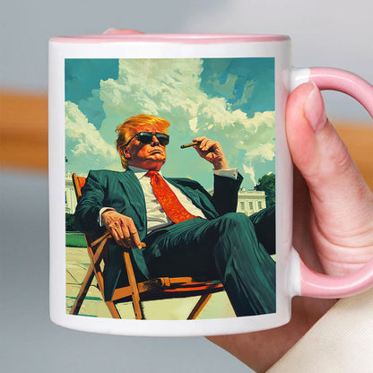 President Trump 47 Mug, Trump Sitting On A Deck Chair, Personalize Custom Mug With Trump Picture, Funny Donald Trump 681993 - GOP