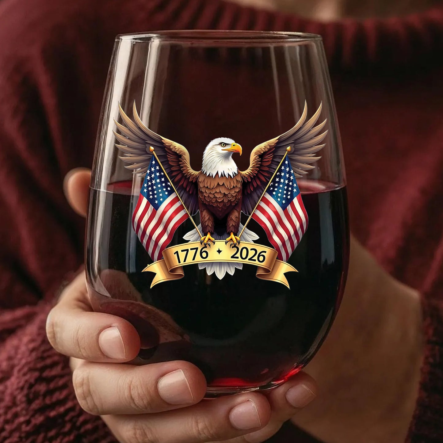 American Eagle and US Flag 250 Years Wine Glass | Happy 250th Birthday USA | Patriotic 4th of July Glass | Independence Day Wine Glass 682563