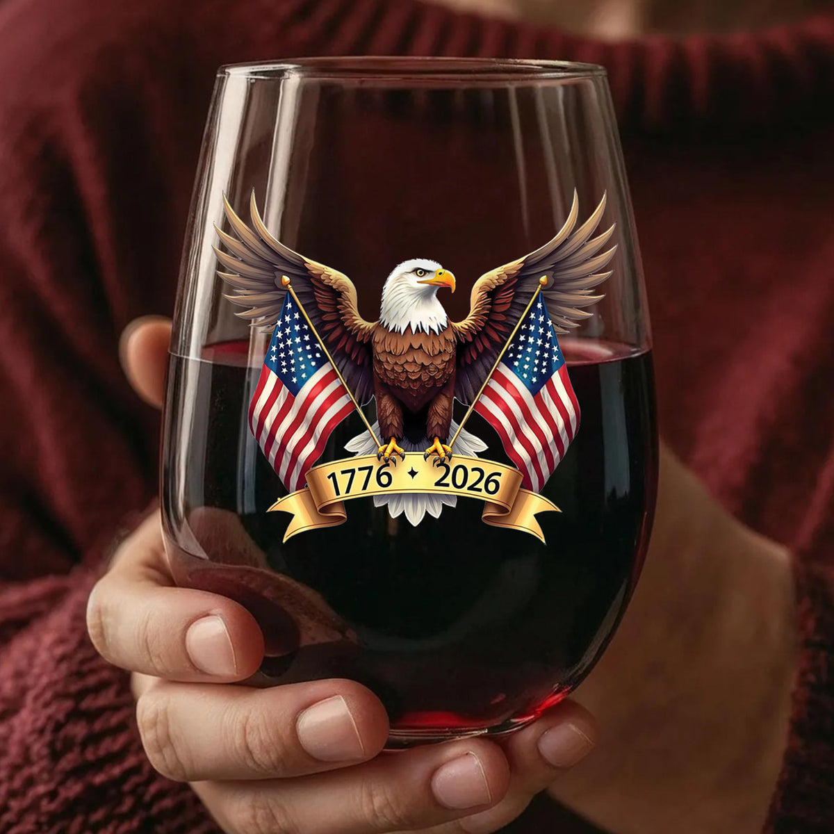 American Eagle and US Flag 250 Years Wine Glass | Happy 250th Birthday USA | Patriotic 4th of July Glass | Independence Day Wine Glass 682563