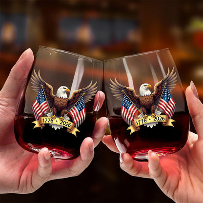 American Eagle and US Flag 250 Years Wine Glass | Happy 250th Birthday USA | Patriotic 4th of July Glass | Independence Day Wine Glass 682563