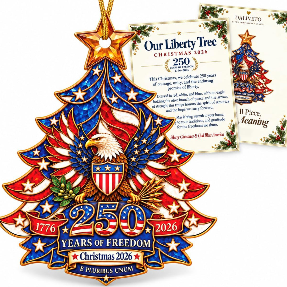 250 Years of Freedom Liberty Tree Christmas Acrylic Ornament 2026, 1776–2026 Semiquincentennial Patriotic Tree Hanging Keepsake, Historic USA Patriotic Gift 686727 WFD