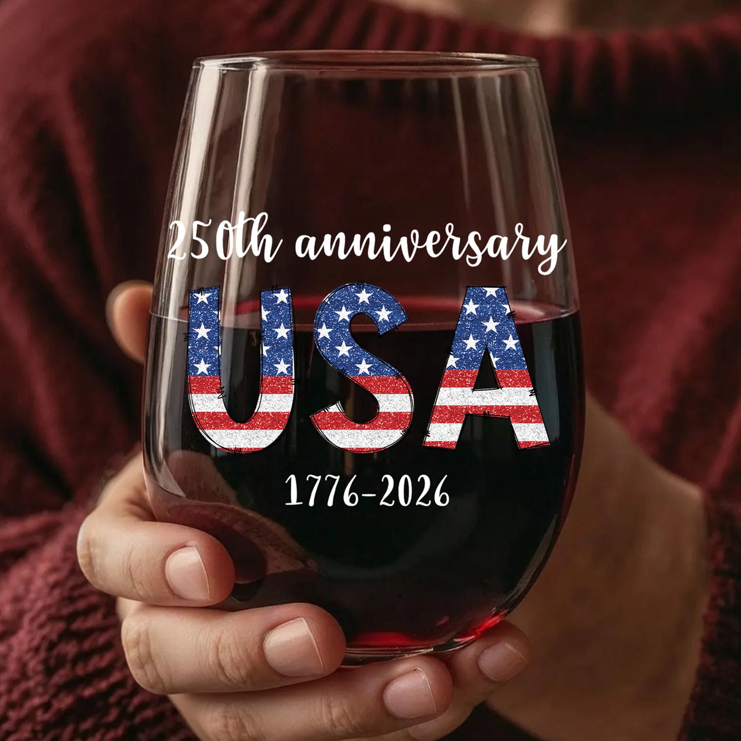 Happy 250 Years Birthday USA Wine Glass | America 250th Anniversary Glass | 4th of July Wine Glass | Independence Day Wine Glass 682482