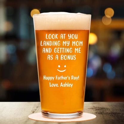 Look At You Landing My Mom And Getting Me As A Bonus | Personalized Funny Whiskey Glass For Stepdad | Father’s Day Gift for Bonus Dad, Best Stepfather 682237