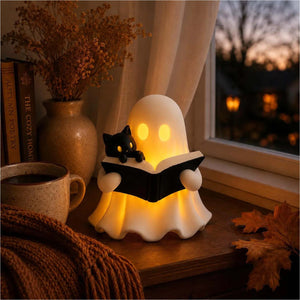 3D Printed Cozy Ghost Reading a Book Night Light, Cute Spooky Cat Lamp, Aesthetic Fall & Halloween Table Decor for Book Lovers 686667 WFD