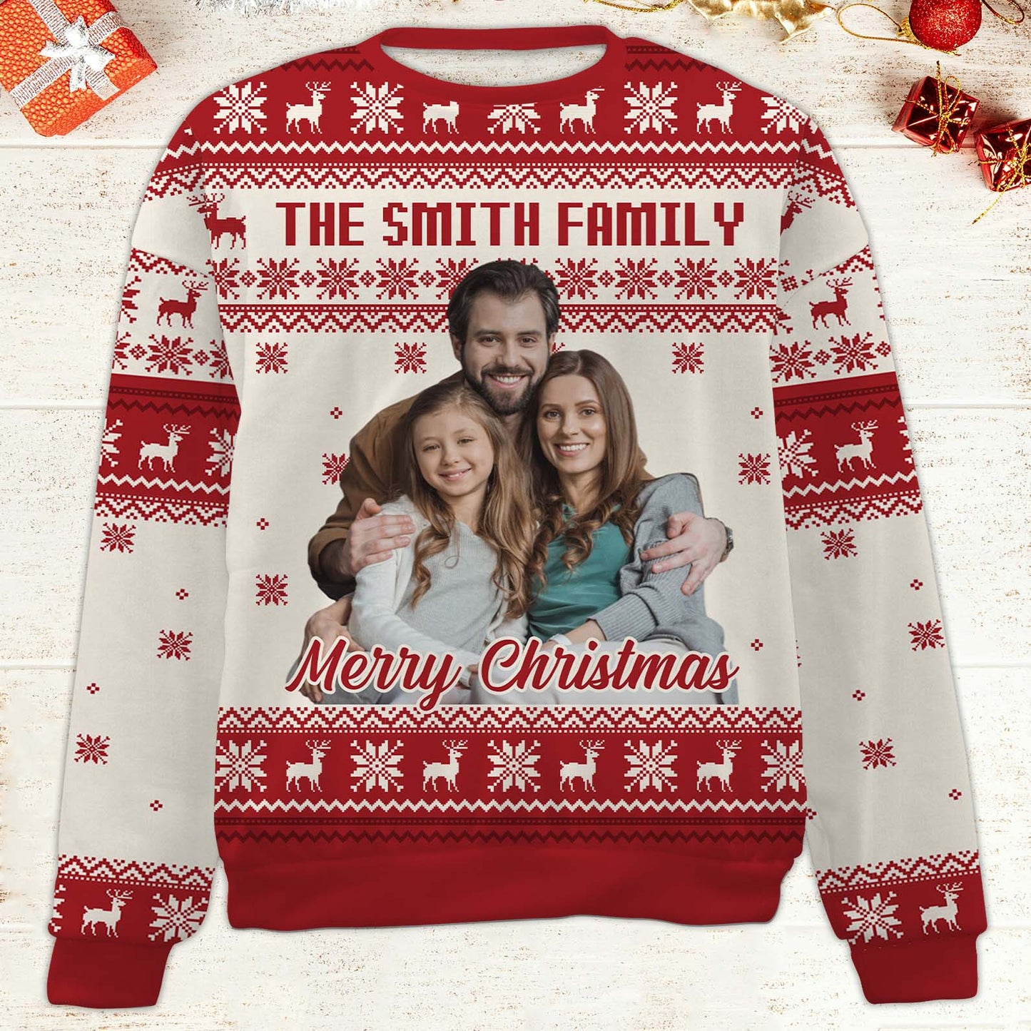 Personalized Photo Upload Family Ugly Sweater | Custom Family Photo Christmas All-Over-Printed Sweatshirt 683488