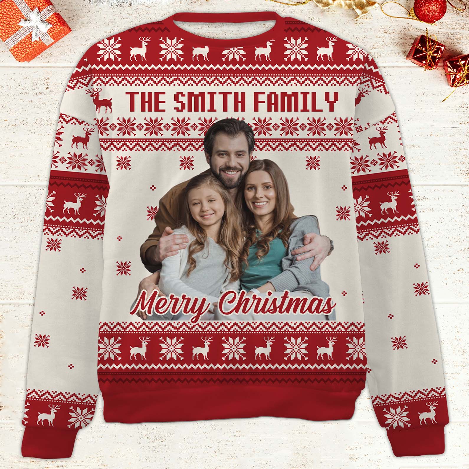 Personalized Photo Upload Family Ugly Sweater | Custom Family Photo Christmas All-Over-Printed Sweatshirt 683488