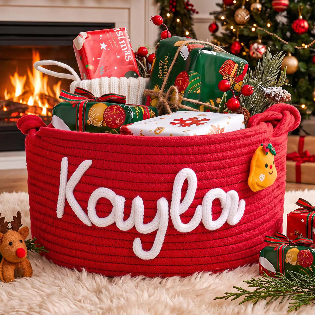 Personalized Christmas Handmade Basket with Name, Custom Embroidery Xmas Gift Basket 686717 WFD