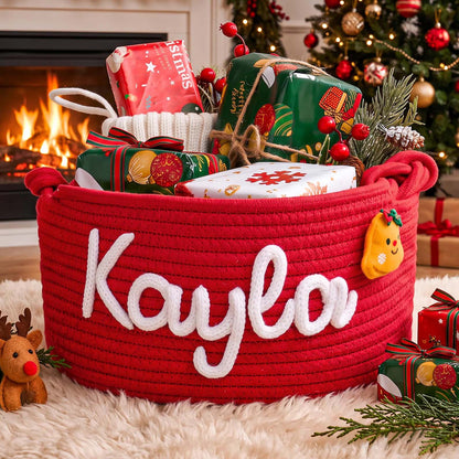Personalized Christmas Handmade Basket with Name, Custom Embroidery Xmas Gift Basket 686717 WFD