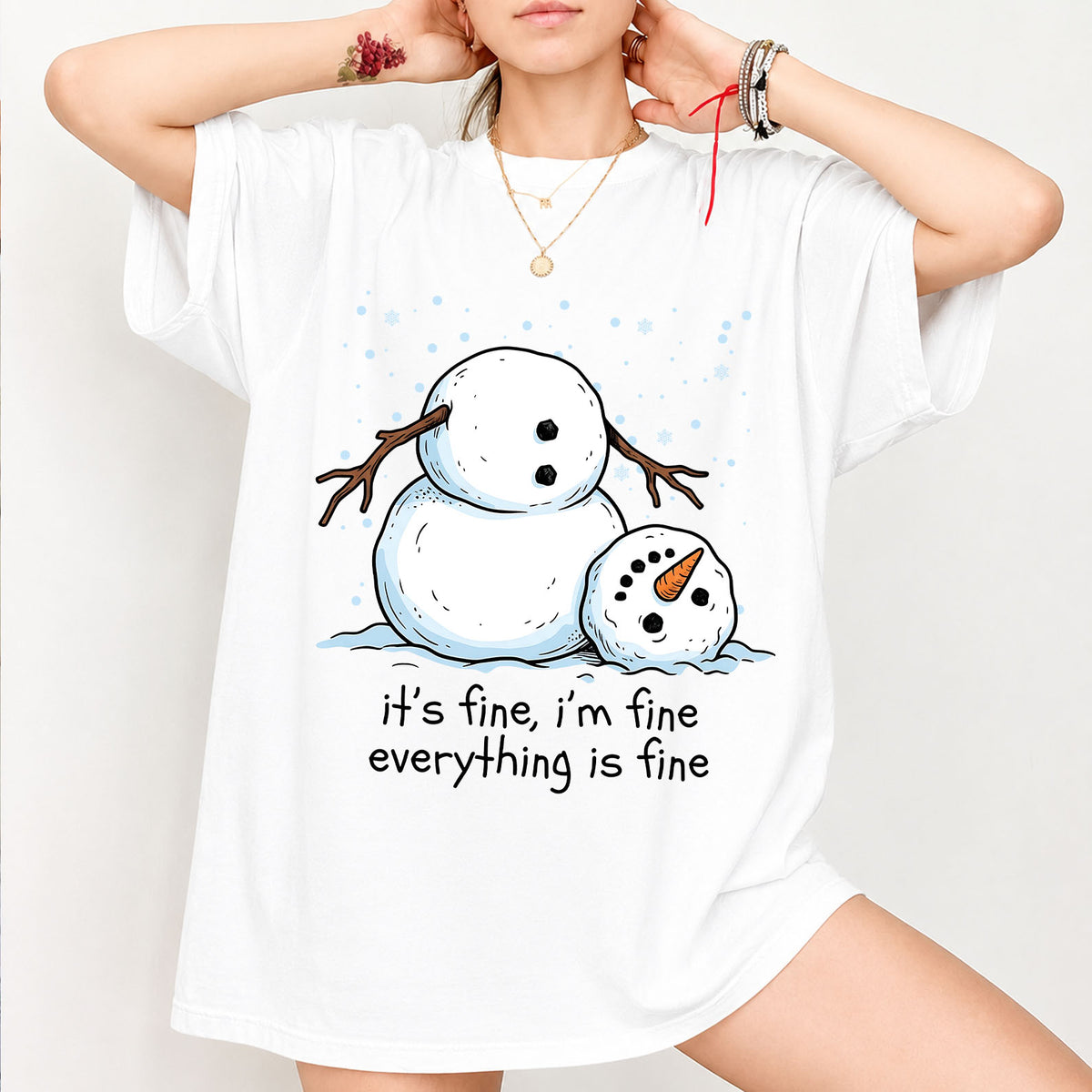 Funny Snowman Christmas Shirt, It's Fine Everything Is Fine Graphic Tee, Sarcastic Holiday T-Shirt 686632