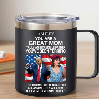 My Mom With Trump Custom Photo, Funny Mother's Day Greeting Insulated Tumbler, Stainless Steel Tumbler With Handle, Gifts For Mom, Gifts For Wife 682058 - GOP