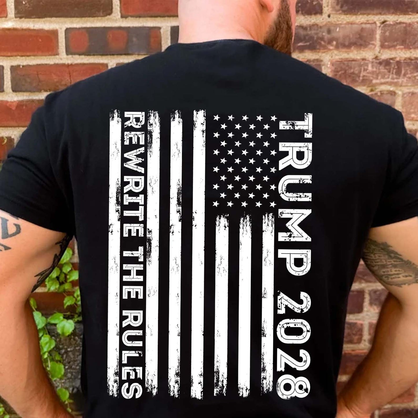Trump 2028 Shirt with Back Design | MAGA "Rewrite the Rules" Patriotic T-Shirt with USA Flag | Support Trump Apparel | GOP 682281