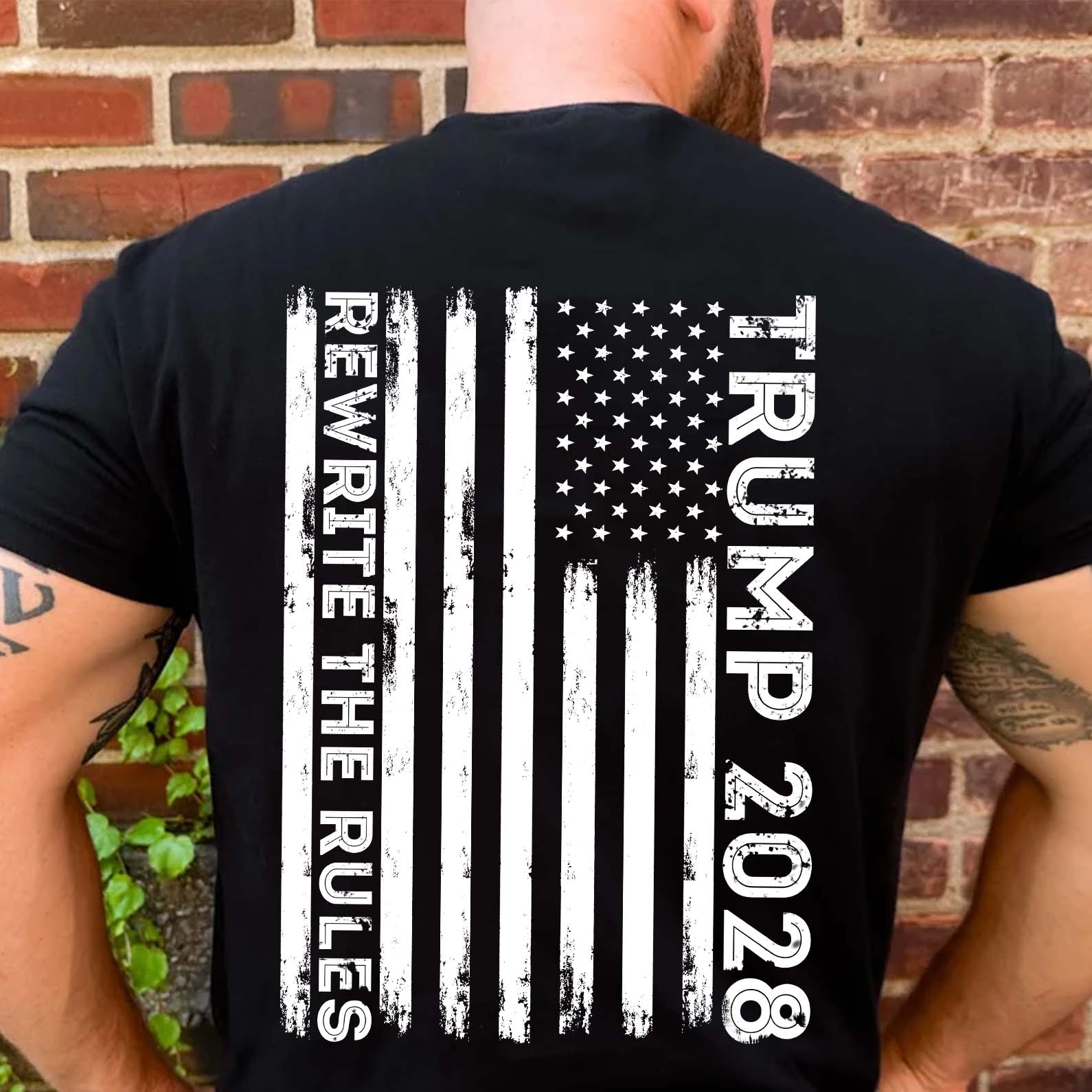 Trump 2028 Shirt with Back Design | MAGA "Rewrite the Rules" Patriotic T-Shirt with USA Flag | Support Trump Apparel | GOP 682281