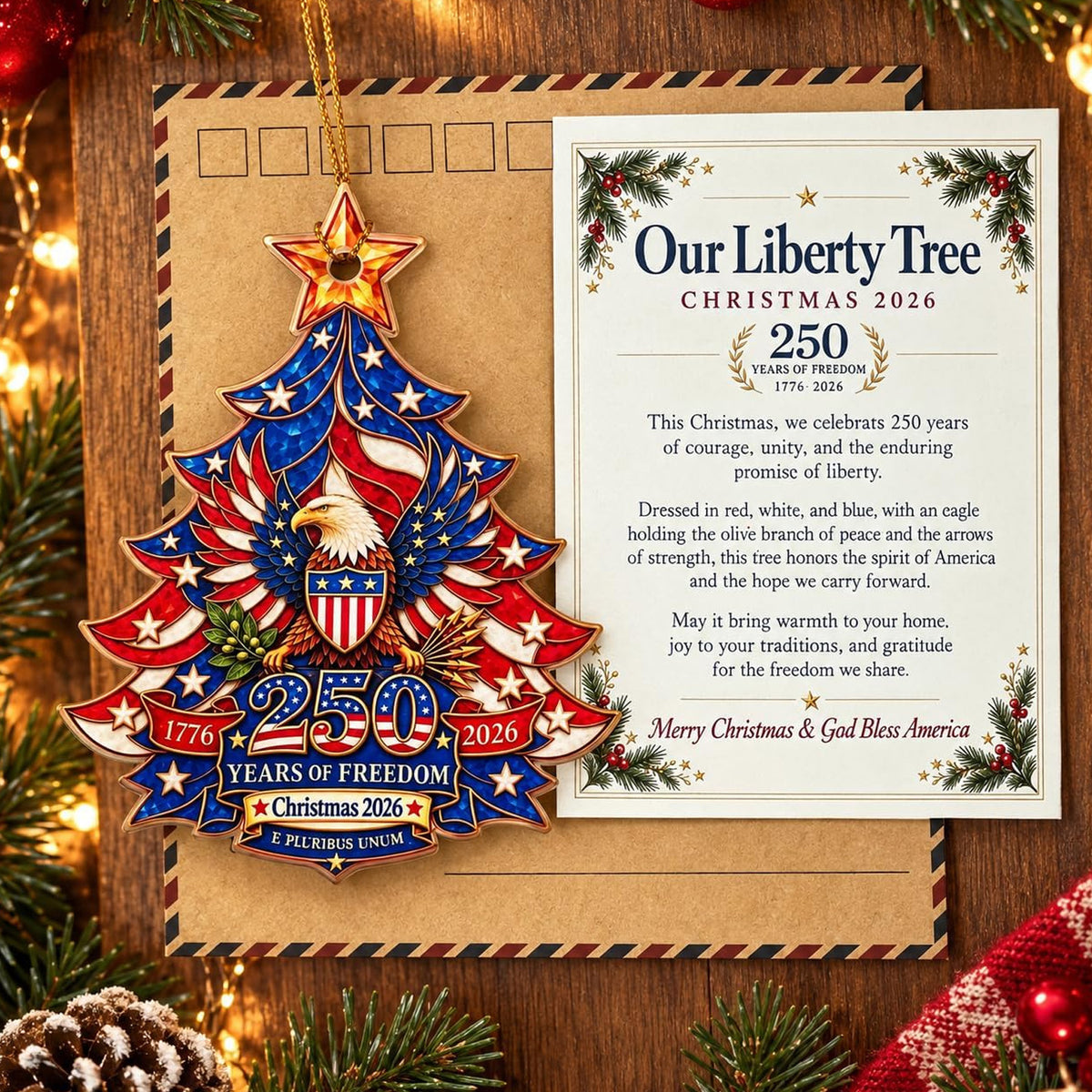 250 Years of Freedom Liberty Tree Christmas Acrylic Ornament 2026, 1776–2026 Semiquincentennial Patriotic Tree Hanging Keepsake, Historic USA Patriotic Gift 686727 WFD