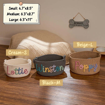 Personalized Pet Toy Basket, Custom Name Basket, Rope Cotton Basket Gift, Pet Toy Basket, Custom Toy Storage For Pet BX25