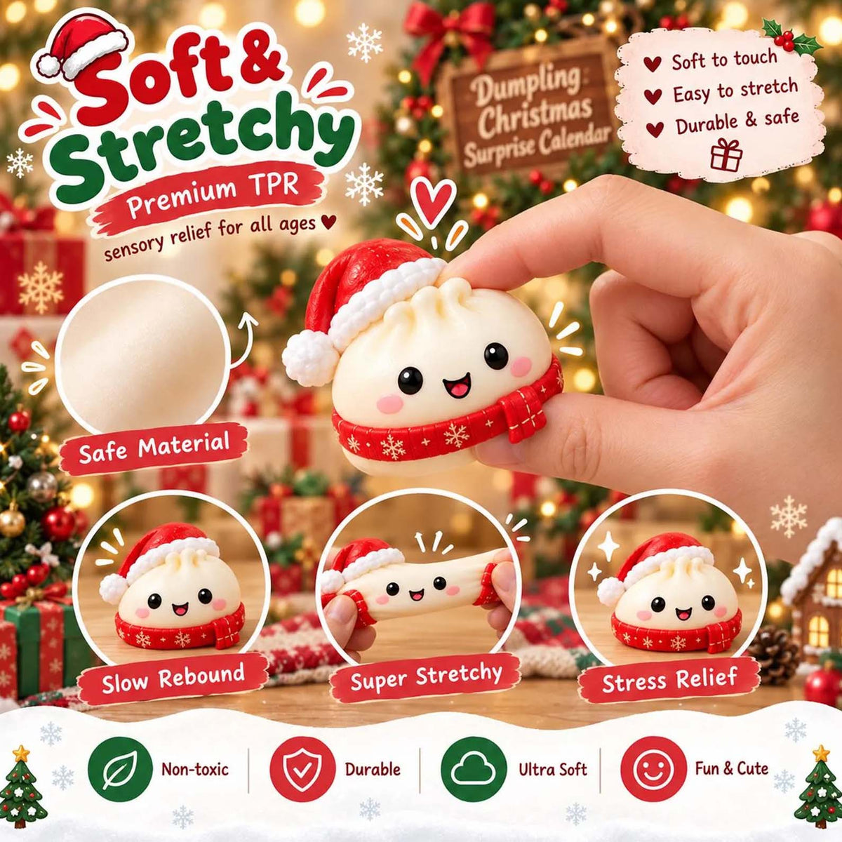 24 Days Christmas Advent Calendar, Cute Dumpling Mochi Squishy Fidget Toy Set, Holiday Party Favors & Stocking Stuffers Gifts 686651 WFD