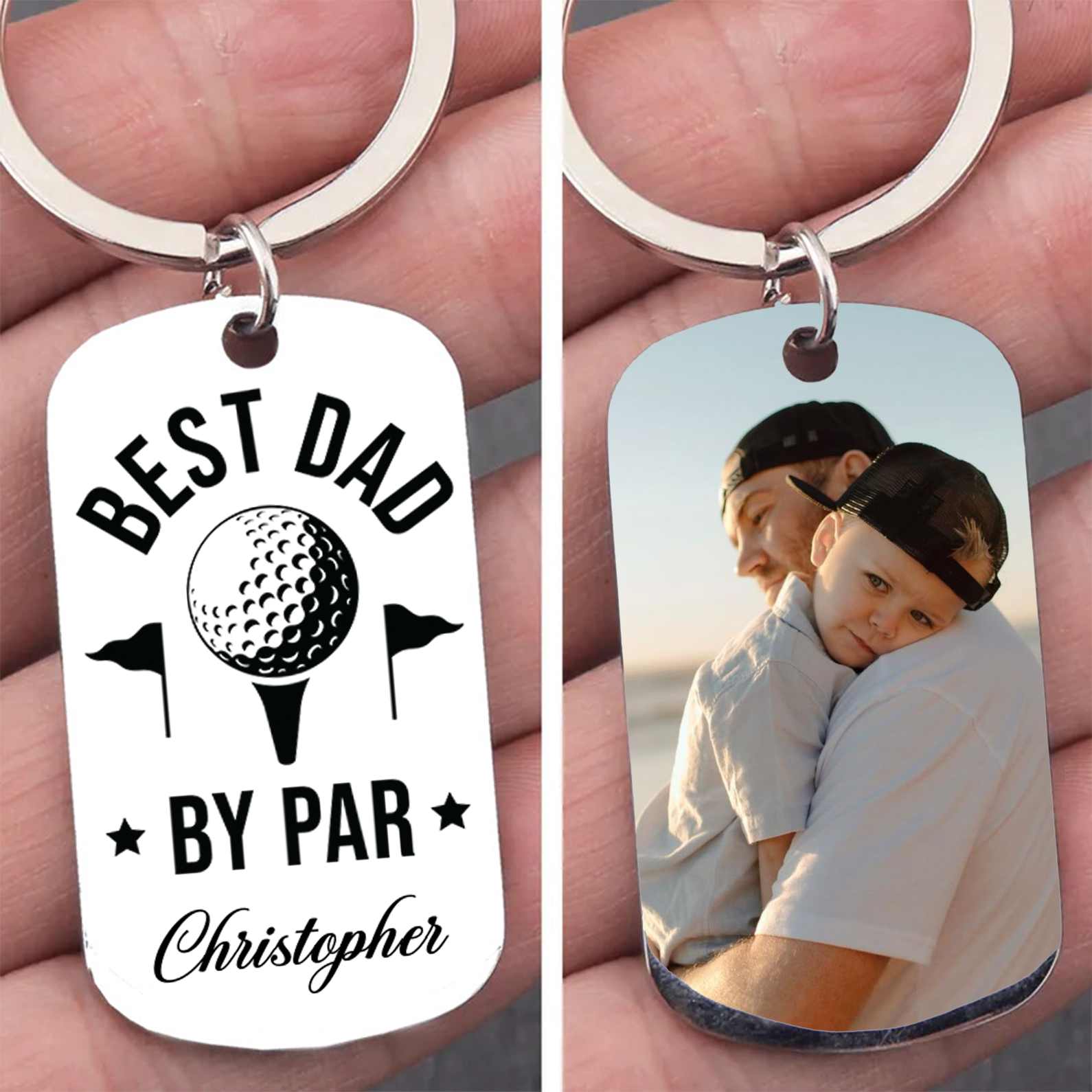 Personalized Best Dad By Par Golf Keychain – Custom Photo Keychain | Father's Day Gift, Golf Lover Gift for Him 682276