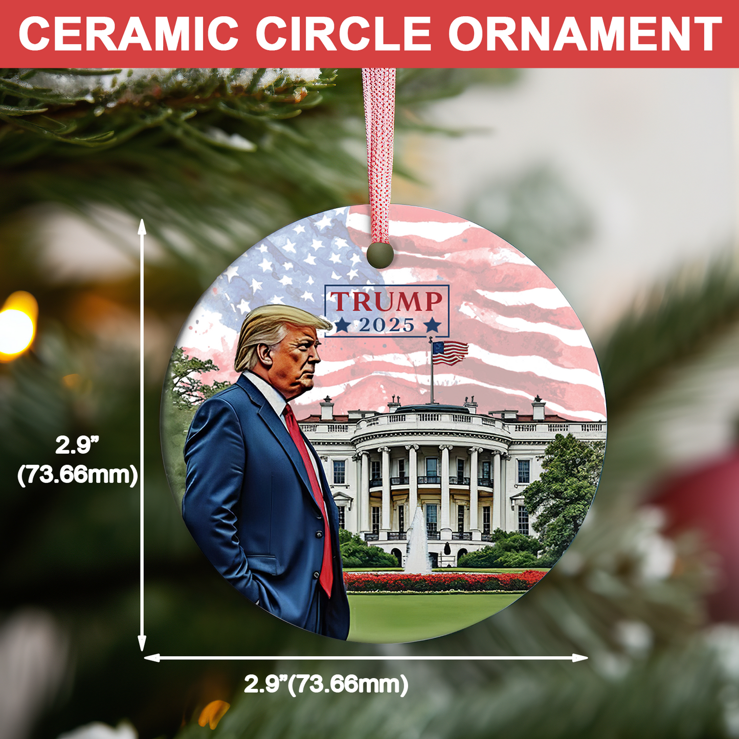 Custom Trump to White House 2025 Ornament | Ceramic Patriotic Christmas Decoration | MAGA Republican Gift for Fan Trump 683550 - GOP