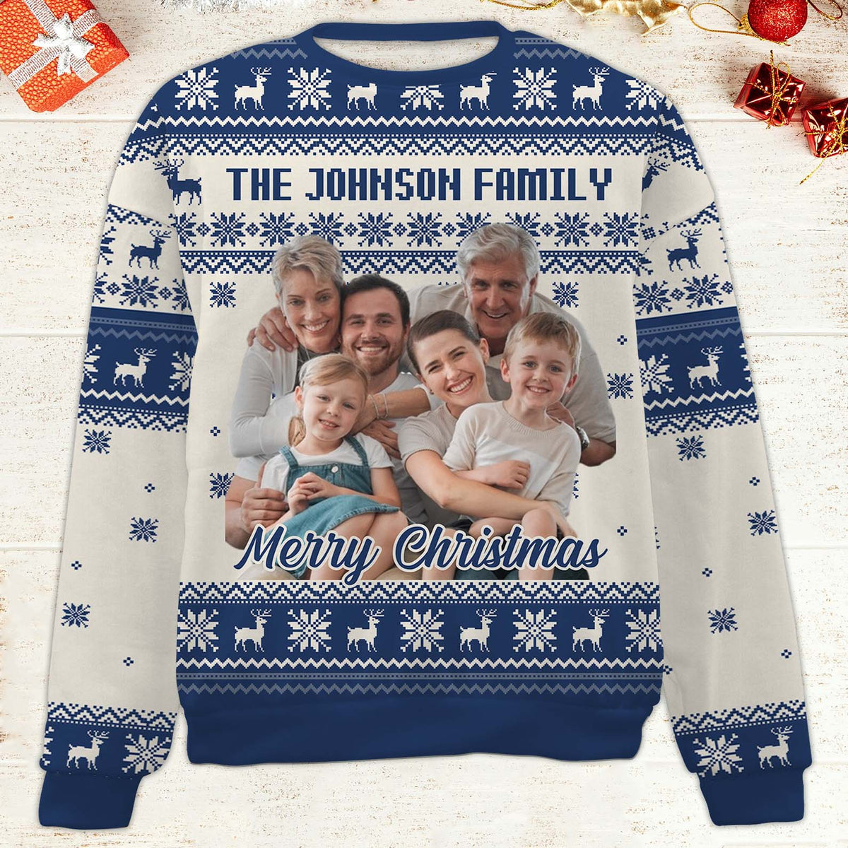 Personalized Photo Upload Family Ugly Sweater | Custom Family Photo Christmas All-Over-Printed Sweatshirt 683488