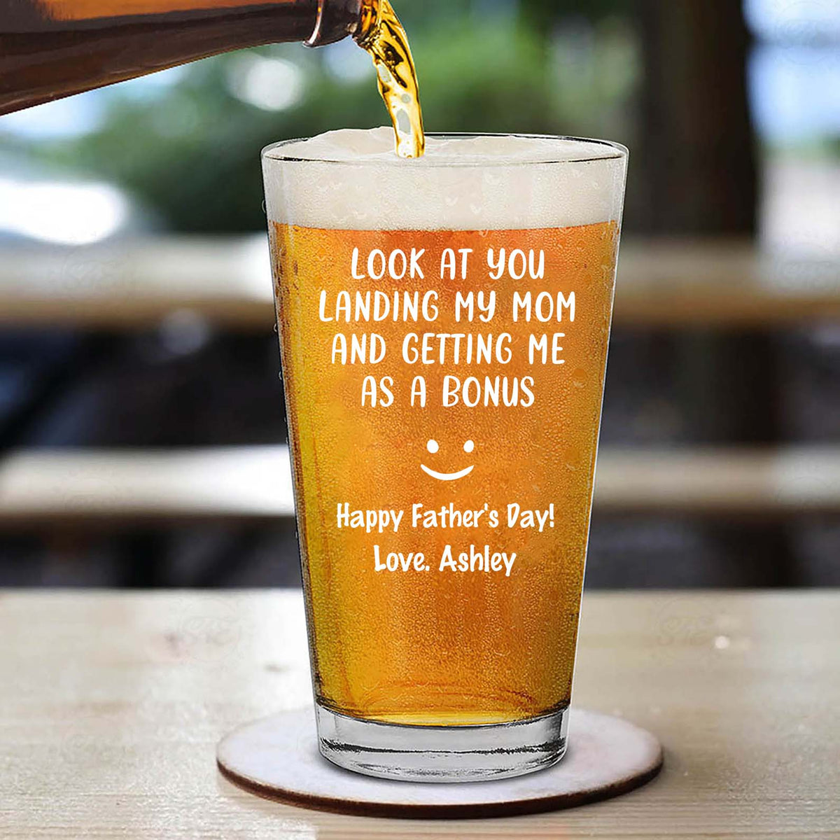 Look At You Landing My Mom And Getting Me As A Bonus | Personalized Funny Whiskey Glass For Stepdad | Father’s Day Gift for Bonus Dad, Best Stepfather 682237
