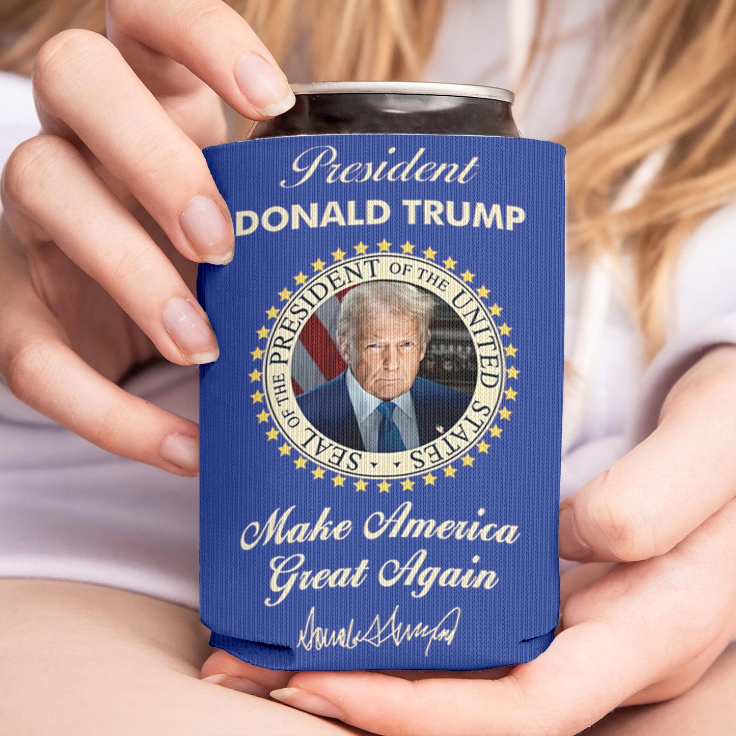 President Donald Trump Can Cooler | US Patriotic Pride Can Holder | MAGA Can Sleeve For Drinks 682407 - GOP