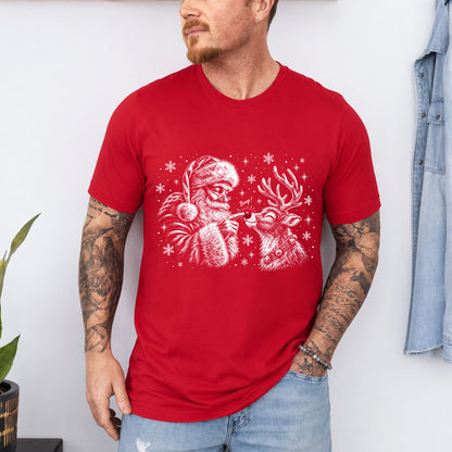 Cute Santa Booping Reindeer Nose T-Shirt, Vintage Christmas Graphic Tee, Holiday Season Apparel 686633