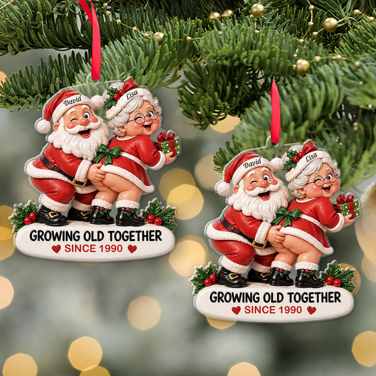 Personalized Naughty Santa & Mrs Claus Christmas Acrylic Ornament, Growing Old Together Custom Name & Year, Funny Couples Xmas Tree Decor Gift 686509