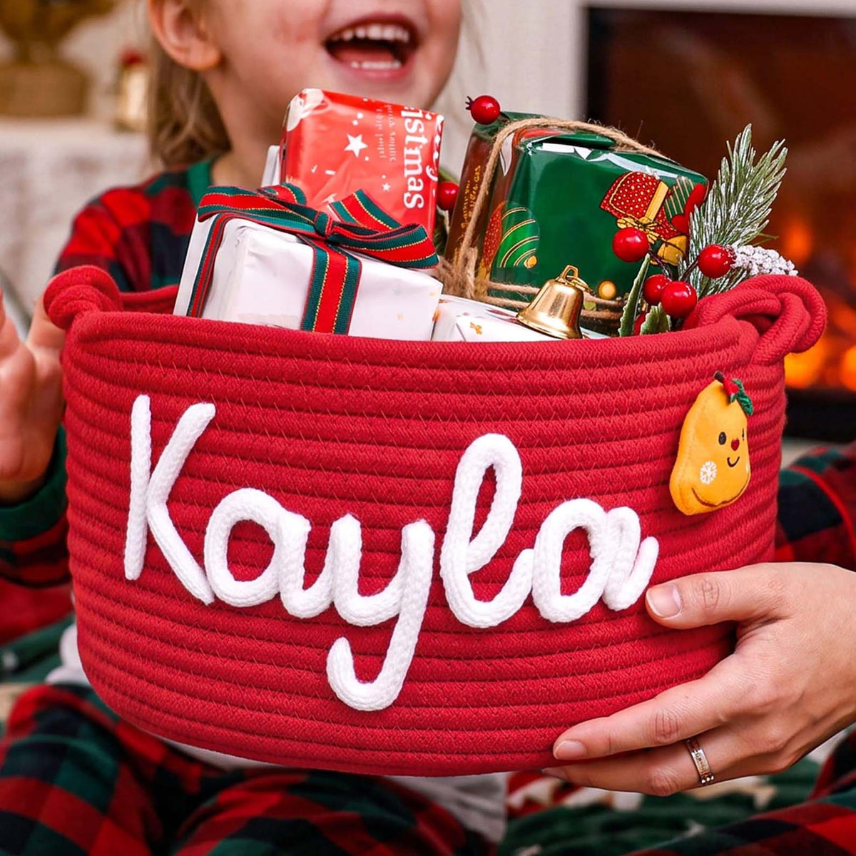 Personalized Christmas Handmade Basket with Name, Custom Embroidery Xmas Gift Basket 686717 WFD