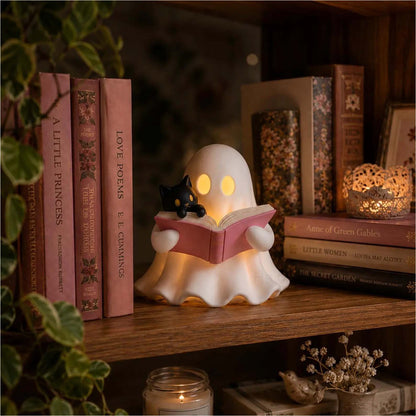3D Printed Cozy Ghost Reading a Book Night Light, Cute Spooky Cat Lamp, Aesthetic Fall & Halloween Table Decor for Book Lovers 686667 WFD