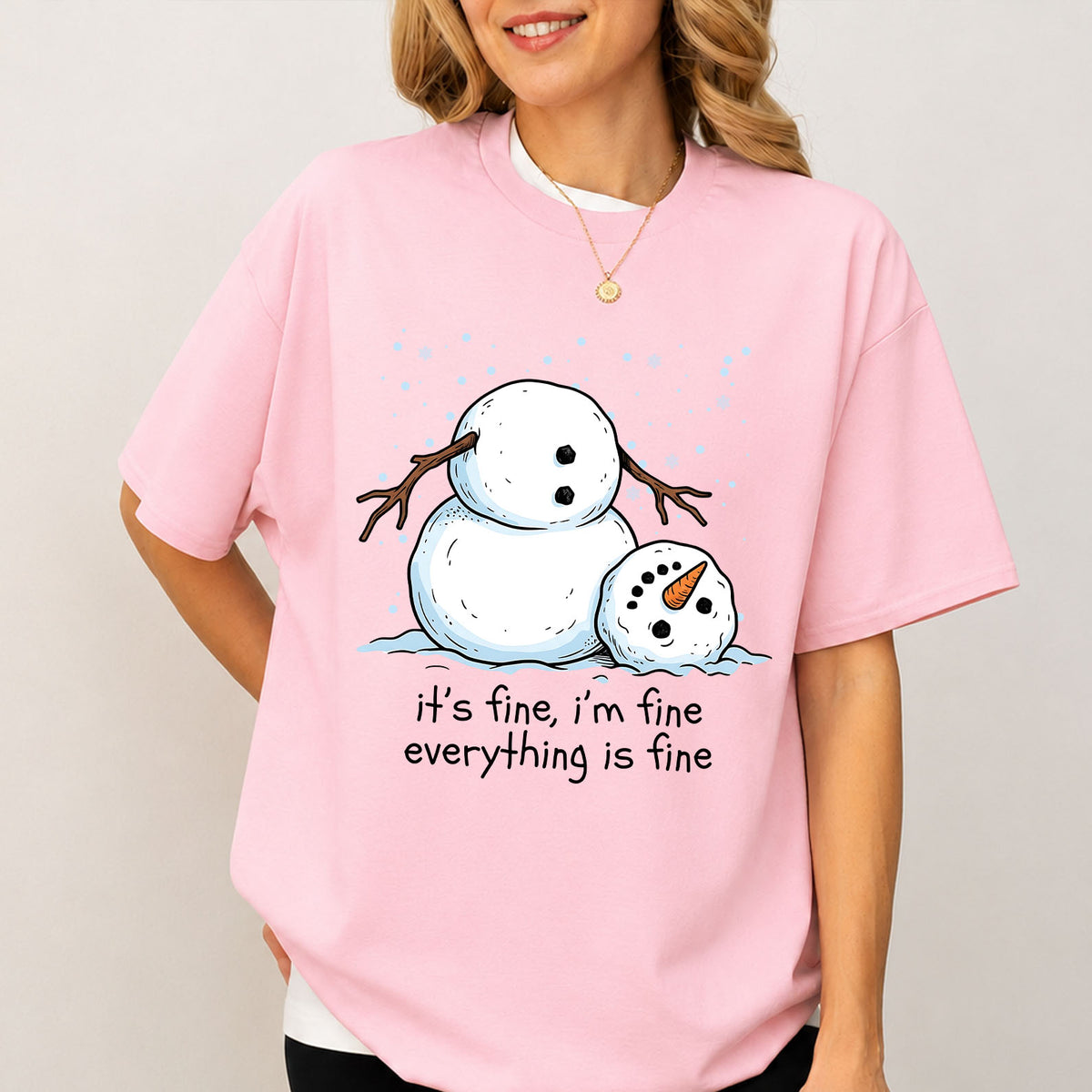 Funny Snowman Christmas Shirt, It's Fine Everything Is Fine Graphic Tee, Sarcastic Holiday T-Shirt 686632